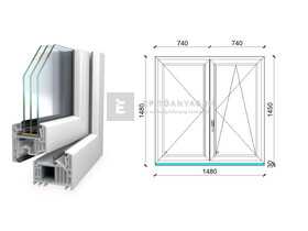 Königablak Veka 82 MD 3r üv NY-BNY 150x150 cm jobb fehér kétszárnyú váltószárnyas ablak