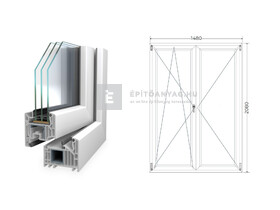 Königablak Veka 82 MD 3r üv NY-BNY 150x210 cm bal fehér kétszárnyú váltószárnyas erkélyajtó