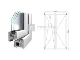 Königablak Veka 82 MD 3r üv NY-BNY 150x240 cm bal fehér kétszárnyú váltószárnyas erkélyajtó