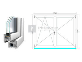 Königablak Veka 82 MD 3r üv NY-BNY 180x145 cm bal fehér kétszárnyú váltószárnyas ablak