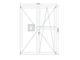 Königablak Veka 82 MD 3r üv NY-BNY 180x240 cm jobb fehér kétszárnyú váltószárnyas erkélyajtó
