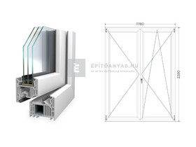 Königablak Veka 82 MD 3r üv NY-BNY 180x240 cm jobb fehér kétszárnyú váltószárnyas erkélyajtó