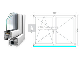 Königablak Veka 82 MD 3r üv NY-BNY 190x145 cm bal fehér kétszárnyú váltószárnyas ablak