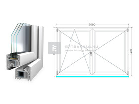 Königablak Veka 82 MD 3r üv NY-BNY 210x145 cm bal fehér kétszárnyú váltószárnyas ablak