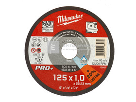 Milwaukee vágókorong fémhez 125X1 egyenes SC41 PRO+ Milwaukee vágókorong fémhez 125X1 egyenes SC41 PRO+