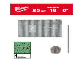 Milwaukee Finish szegek, fejnélküli, Galv. 16 Gauge, 0° SC1, 25 mm, 5000 db/csomag Milwaukee Finish szegek, fejnélküli, Galv. 16 Gauge, 0° SC1, 25 mm, 5000 db/csomag
