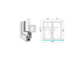 EkoSun 70 CL 2r üv NY-BNY 150x150 cm bal fehér kétszárnyú váltószárnyas ablak EkoSun 70 CL 2r üv NY-BNY 150x150 cm bal fehér kétszárnyú váltószárnyas ablak