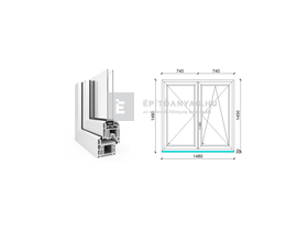 EkoSun 70 CL 2r üv NY-BNY 150x150 cm jobb fehér kétszárnyú váltószárnyas ablak EkoSun 70 CL 2r üv NY-BNY 150x150 cm jobb fehér kétszárnyú váltószárnyas ablak