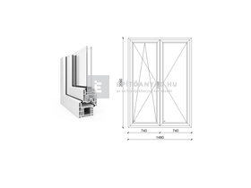 EkoSun 70 CL 2r üv NY-BNY 150x210 cm bal fehér kétszárnyú váltószárnyas erkélyajtó EkoSun 70 CL 2r üv NY-BNY 150x210 cm bal fehér kétszárnyú váltószárnyas erkélyajtó