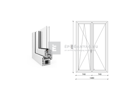 EkoSun 70 CL 2r üv NY-BNY 150x240 cm bal fehér kétszárnyú váltószárnyas erkélyajtó EkoSun 70 CL 2r üv NY-BNY 150x240 cm bal fehér kétszárnyú váltószárnyas erkélyajtó