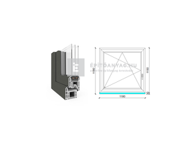 EkoSun 70 CL 3r üv BNY 120x120 cm bal kívül antracit, belül fehér egyszárnyú ablak EkoSun 70 CL 3r üv BNY 120x120 cm bal kívül antracit, belül fehér egyszárnyú ablak