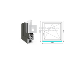 EkoSun 70 CL 3r üv BNY 120x120 cm jobb kívül antracit, belül fehér egyszárnyú ablak EkoSun 70 CL 3r üv BNY 120x120 cm jobb kívül antracit, belül fehér egyszárnyú ablak