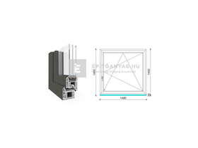 EkoSun 70 CL 3r üv BNY 150x150 cm jobb kívül antracit, belül fehér egyszárnyú ablak EkoSun 70 CL 3r üv BNY 150x150 cm jobb kívül antracit, belül fehér egyszárnyú ablak