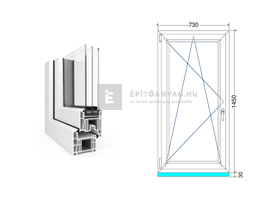 EkoSun 70 CL 3r üv BNY 75x150 cm bal fehér egyszárnyú ablak