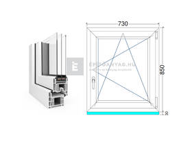 EkoSun 70 CL 3r üv BNY 75x90 cm jobb fehér egyszárnyú ablak EkoSun 70 CL 3r üv BNY 75x90 cm jobb fehér egyszárnyú ablak