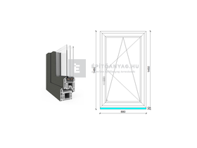 EkoSun 70 CL 3r üv BNY 90x150 cm jobb kívül antracit, belül fehér egyszárnyú ablak