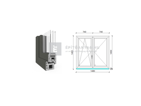 EkoSun 70 CL 3r üv NY-BNY 150x150 cm bal kívül antracit, belül fehér kétsz. váltószárnyas ablak EkoSun 70 CL 3r üv NY-BNY 150x150 cm bal kívül antracit, belül fehér kétsz. váltószárnyas ablak