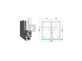 EkoSun 70 CL 3r üv NY-BNY 150x150 cm jobb kívül antracit, belül fehér kétsz. váltószárnyas ablak EkoSun 70 CL 3r üv NY-BNY 150x150 cm jobb kívül antracit, belül fehér kétsz. váltószárnyas ablak