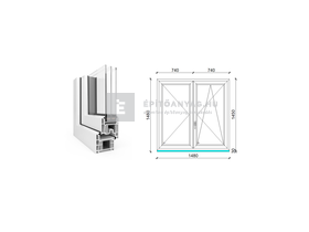 EkoSun 70 CL 3r üv NY-BNY 150x150 cm jobb fehér kétszárnyú váltószárnyas ablak EkoSun 70 CL 3r üv NY-BNY 150x150 cm jobb fehér kétszárnyú váltószárnyas ablak