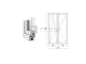 EkoSun 70 CL 3r üv NY-BNY 150x240 cm bal fehér kétszárnyú váltószárnyas erkélyajtó EkoSun 70 CL 3r üv NY-BNY 150x240 cm bal fehér kétszárnyú váltószárnyas erkélyajtó
