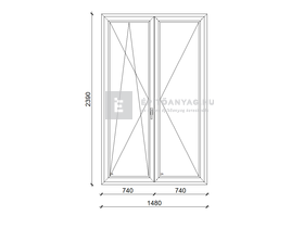 EkoSun 70 C 3r  üv  NY-BNY 150x240 cm bal fehér kétszárnyú váltószárnyas erkélyajtó