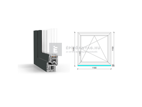 GreenEvolution 76 B 3r üv BNY 120x120 cm jobb kívül antracit, belül fehér egyszárnyú ablak GreenEvolution 76 B 3r üv BNY 120x120 cm jobb kívül antracit, belül fehér egyszárnyú ablak