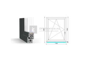 GreenEvolution 76 B 3r üv BNY 120x150 cm bal kívül antracit, belül fehér egyszárnyú ablak GreenEvolution 76 B 3r üv BNY 120x150 cm bal kívül antracit, belül fehér egyszárnyú ablak
