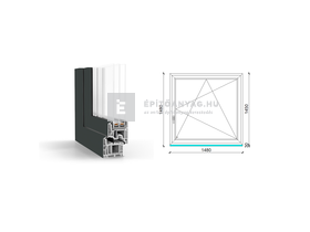 GreenEvolution 76 B 3r üv BNY 150x150 cm jobb kívül antracit, belül fehér egyszárnyú ablak GreenEvolution 76 B 3r üv BNY 150x150 cm jobb kívül antracit, belül fehér egyszárnyú ablak