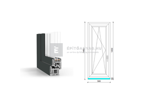 GreenEvolution 76 B 3r üv BNY 60x150 cm bal kívül antracit, belül fehér egyszárnyú ablak GreenEvolution 76 B 3r üv BNY 60x150 cm bal kívül antracit, belül fehér egyszárnyú ablak