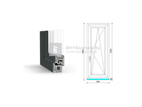 GreenEvolution 76 B 3r üv BNY 60x150 cm jobb kívül antracit, belül fehér egyszárnyú ablak GreenEvolution 76 B 3r üv BNY 60x150 cm jobb kívül antracit, belül fehér egyszárnyú ablak