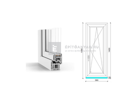 GreenEvolution 76 B 3r üv BNY 60x150 cm jobb fehér egyszárnyú ablak GreenEvolution 76 B 3r üv BNY 60x150 cm jobb fehér egyszárnyú ablak