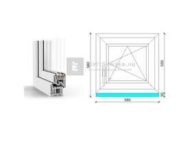 GreenEvolution 76 B 3r üv BNY 60x60 cm jobb fehér egyszárnyú ablak GreenEvolution 76 B 3r üv BNY 60x60 cm jobb fehér egyszárnyú ablak