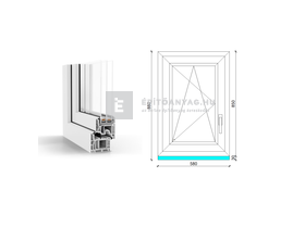 GreenEvolution 76 B 3r üv BNY 60x90 cm bal fehér egyszárnyú ablak GreenEvolution 76 B 3r üv BNY 60x90 cm bal fehér egyszárnyú ablak