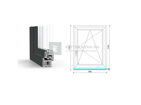 GreenEvolution 76 B 3r üv BNY 90x120 cm jobb kívül antracit, belül fehér egyszárnyú ablak