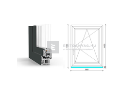 GreenEvolution 76 B 3r üv BNY 90x120 cm jobb kívül antracit, belül fehér egyszárnyú ablak GreenEvolution 76 B 3r üv BNY 90x120 cm jobb kívül antracit, belül fehér egyszárnyú ablak