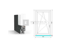 GreenEvolution 76 B 3r üv BNY 90x150 cm bal kívül antracit, belül fehér egyszárnyú ablak GreenEvolution 76 B 3r üv BNY 90x150 cm bal kívül antracit, belül fehér egyszárnyú ablak