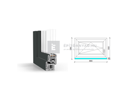 GreenEvolution 76 B 3r üv BNY 90x60 cm bal kívül antracit, belül fehér egyszárnyú ablak GreenEvolution 76 B 3r üv BNY 90x60 cm bal kívül antracit, belül fehér egyszárnyú ablak