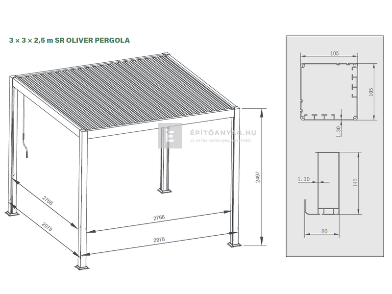 Sunrite Oliver pergola, átalakító konzollal 3x3 m, fekete
