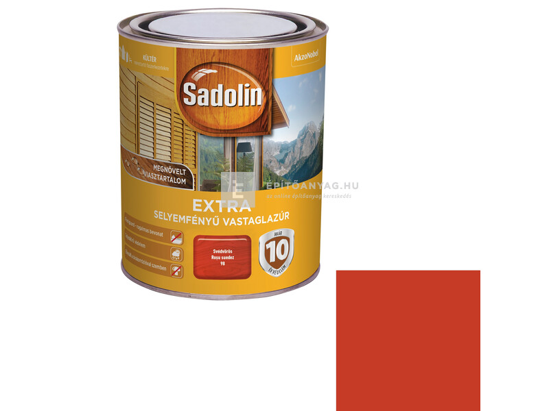 Sadolin Extra kültéri, selyemfényű vastaglazúr svédvörös 0,75 l