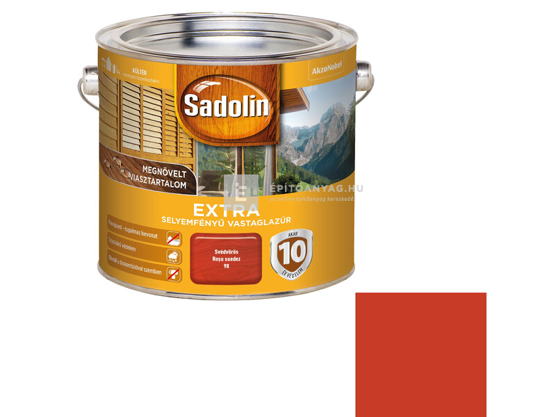 Sadolin Extra kültéri, selyemfényű vastaglazúr 2,5 l svédvörös