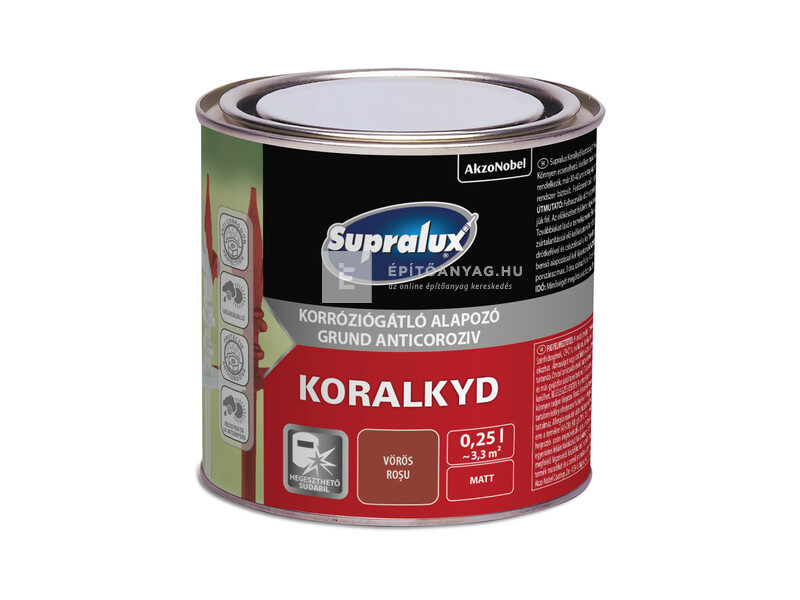 Supralux Koralkyd korróziógátló alapozó vörös 0,25 L