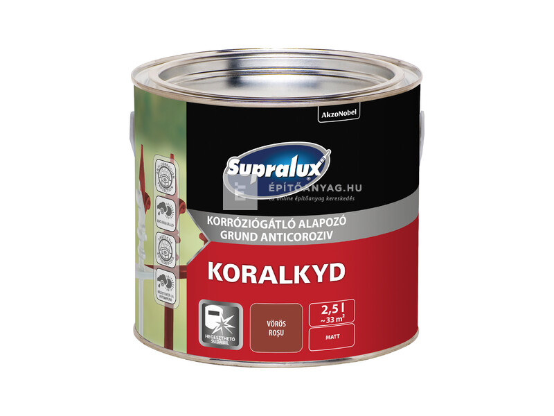 Supralux Koralkyd korróziógátló alapozó vörös 2,5 l