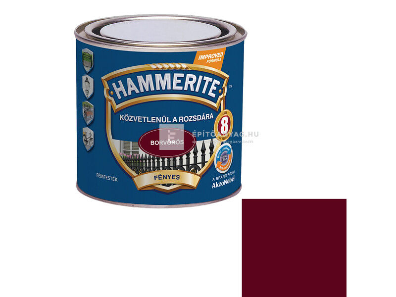 Hammerite fémfesték fényes borvörös 0,75 l
