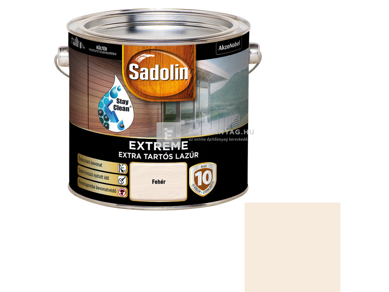 Sadolin Extreme kültéri, vizes, selyemfényű vastaglazúr fehér 2,5 l