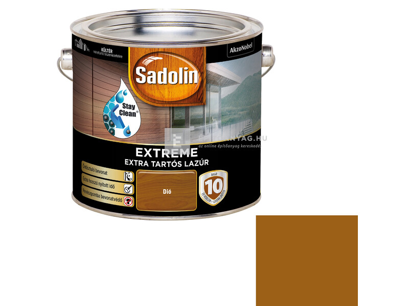 Sadolin Extreme kültéri, vizes, selyemfényű vastaglazúr dió 2,5 l
