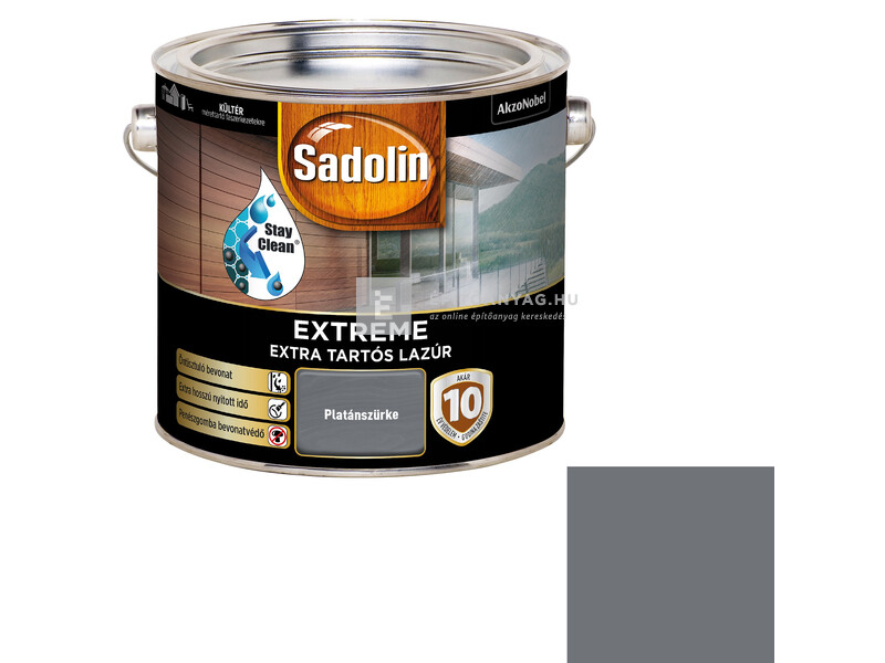 Sadolin Extreme kültéri, vizes, selyemfényű vastaglazúr platánszürke 2,5 l