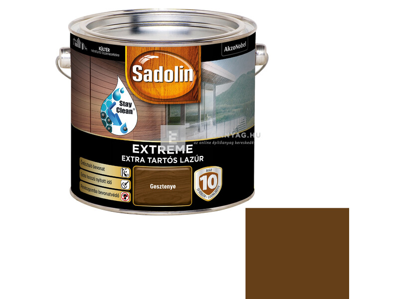 Sadolin Extreme kültéri, vizes, selyemfényű vastaglazúr gesztenye 2,5 l