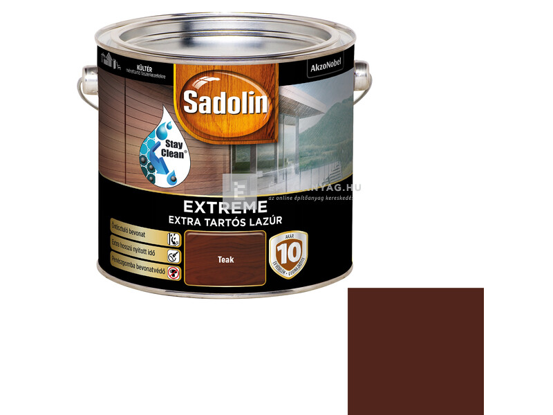 Sadolin Extreme kültéri, vizes, selyemfényű vastaglazúr teak 2,5 l