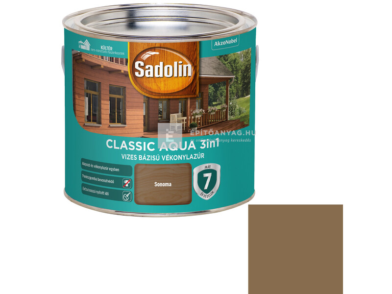Sadolin Classic Aqua selyemfényű vékonylazúr sonma tölgy 2,5 l