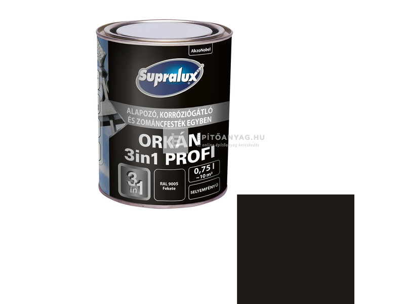 Supralux Orkán 3in1 Profi selyemfényű zománcfesték RAL9005 fekete 0,75 l